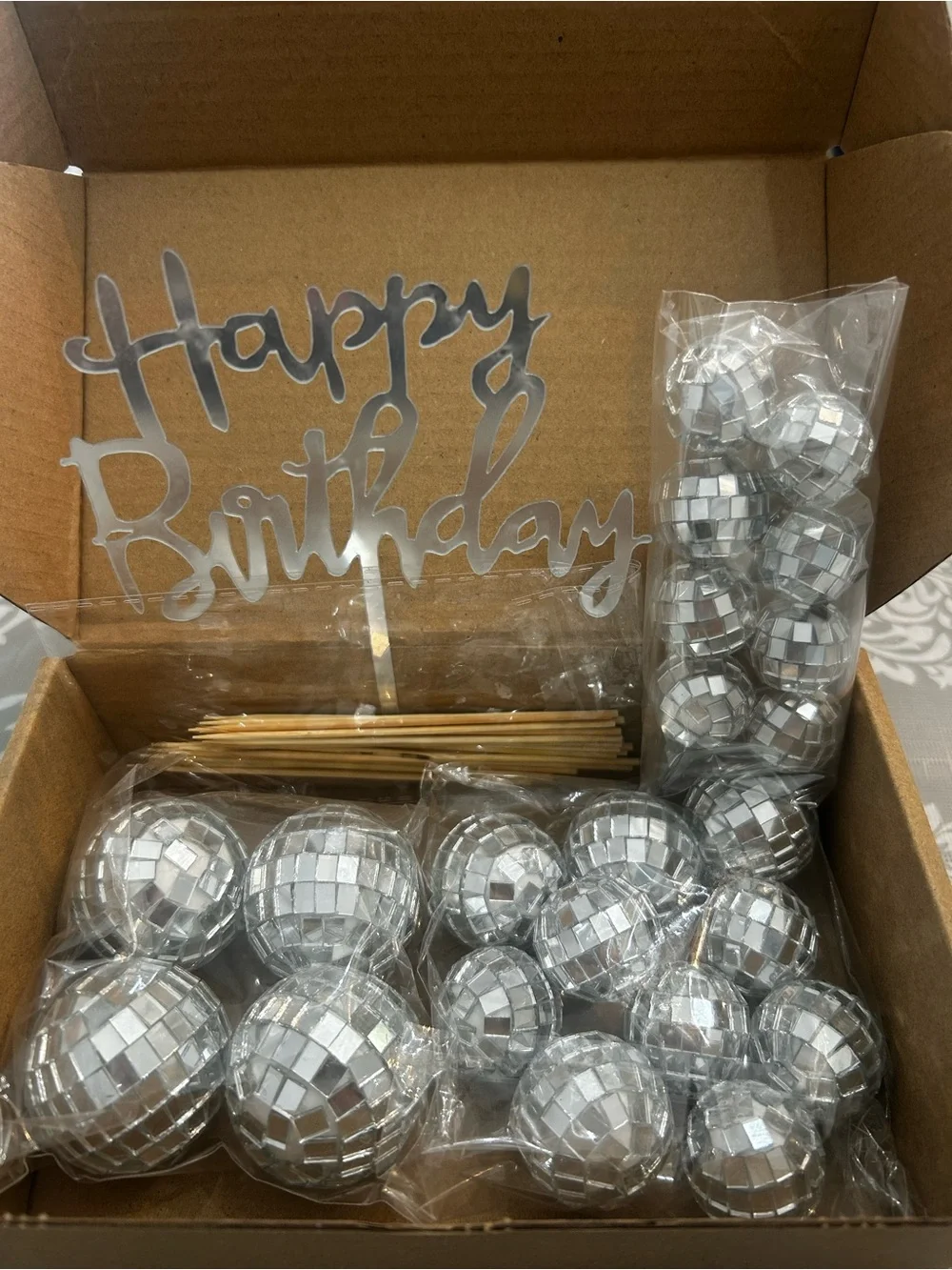 Silver Disco Ball Cake Picks - Party Cake Topper Set